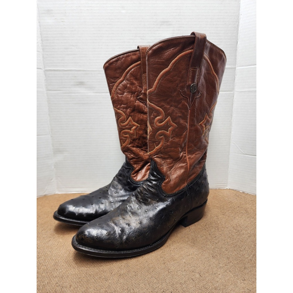 Montana Men Top quality Western Ostrich Cut  cowboy Boots Black Brown Sz 8.5